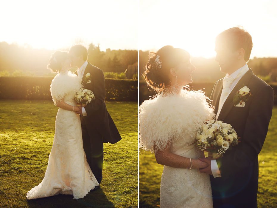 Winter sunset bride & groom