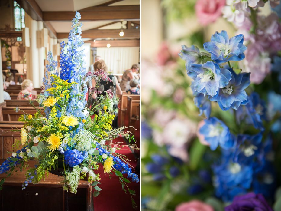 Yellow and blue wedding flowers