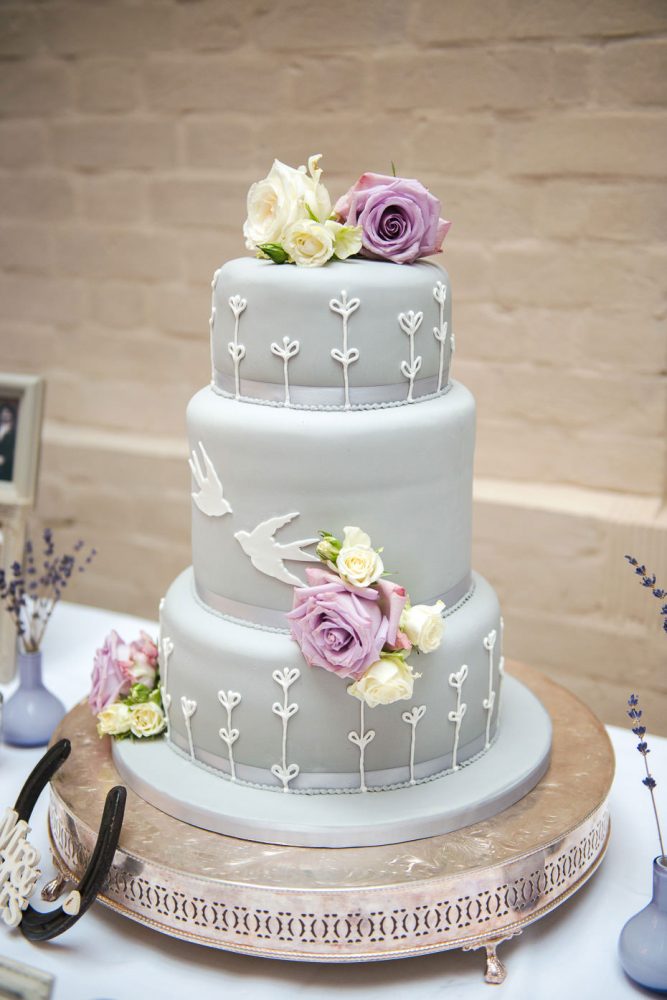 Stylish grey tiered wedding cake