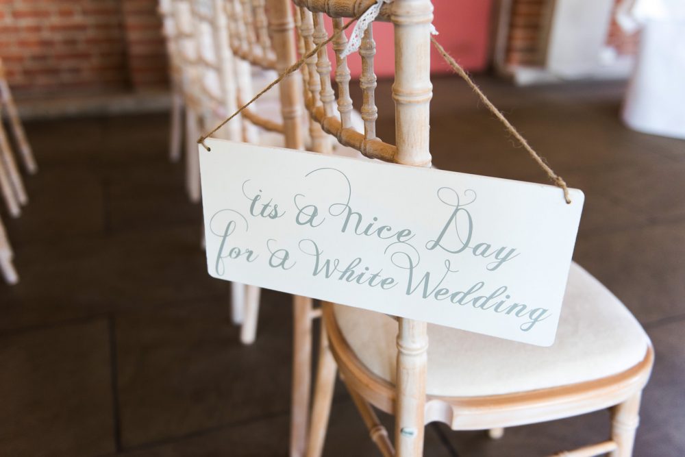 white wedding sign