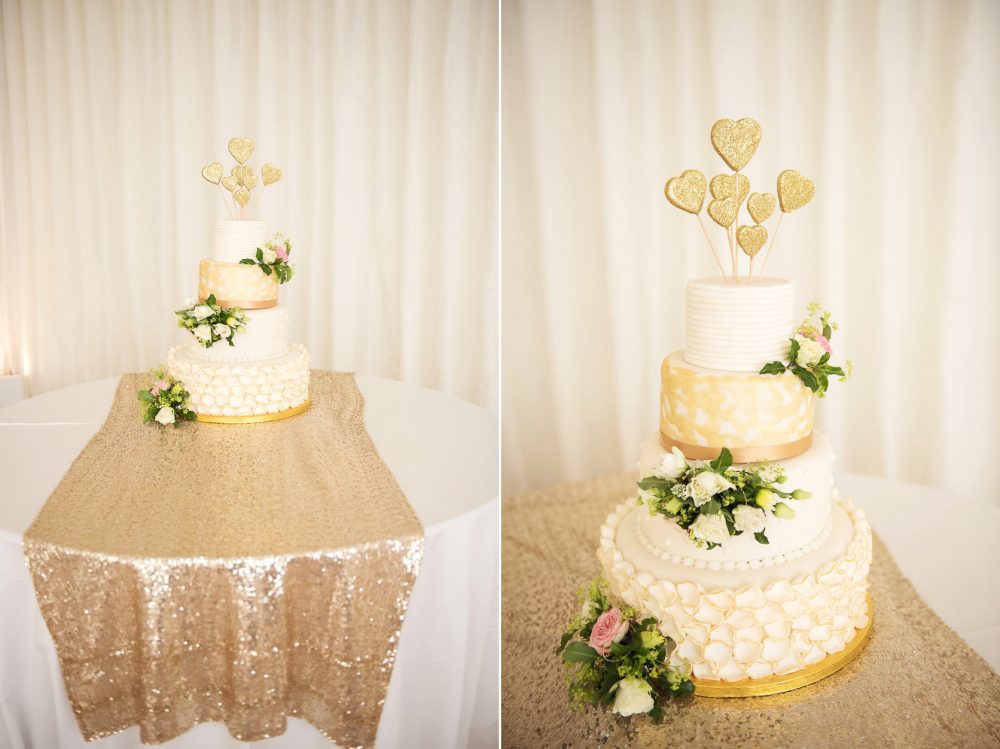 Gold and cream hearts cake
