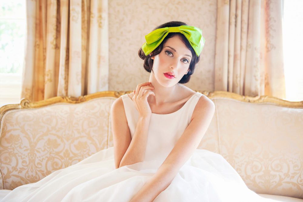 Vibrant green headdress for brides