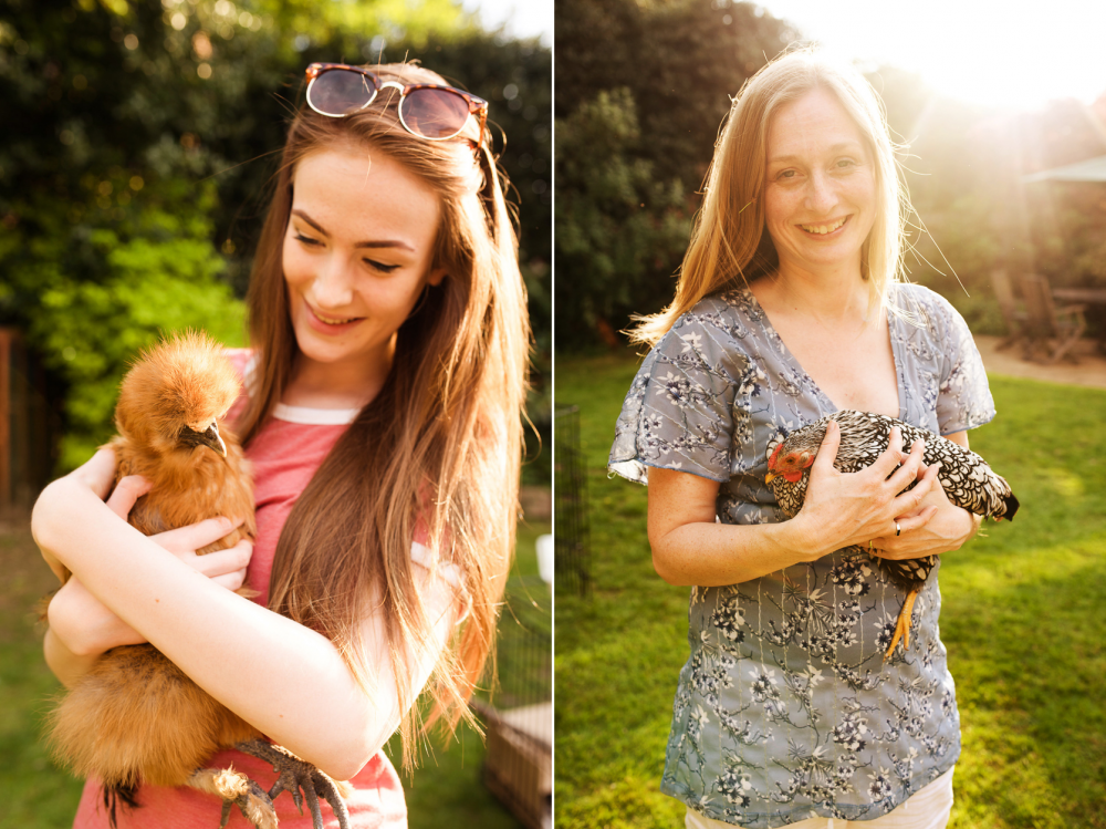 Mums daughters and chickens