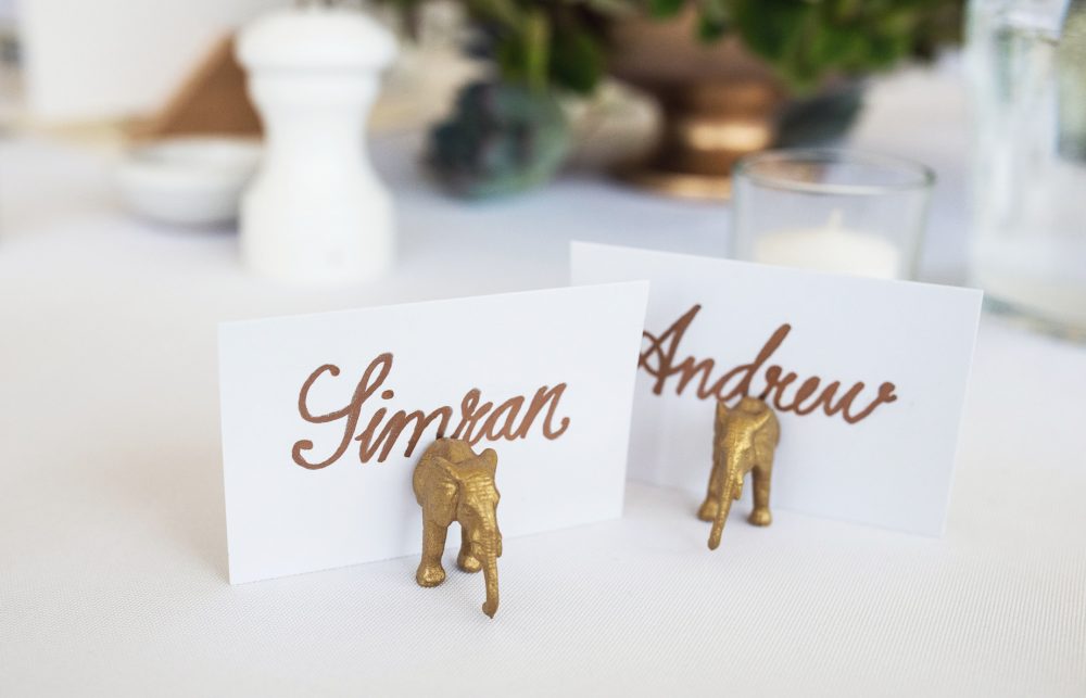 Gold elephant place cards