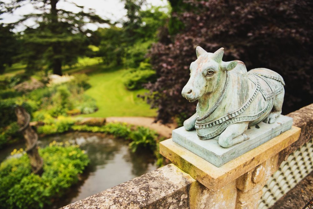 Sacred cow statue in the gardens of Sezincote House
