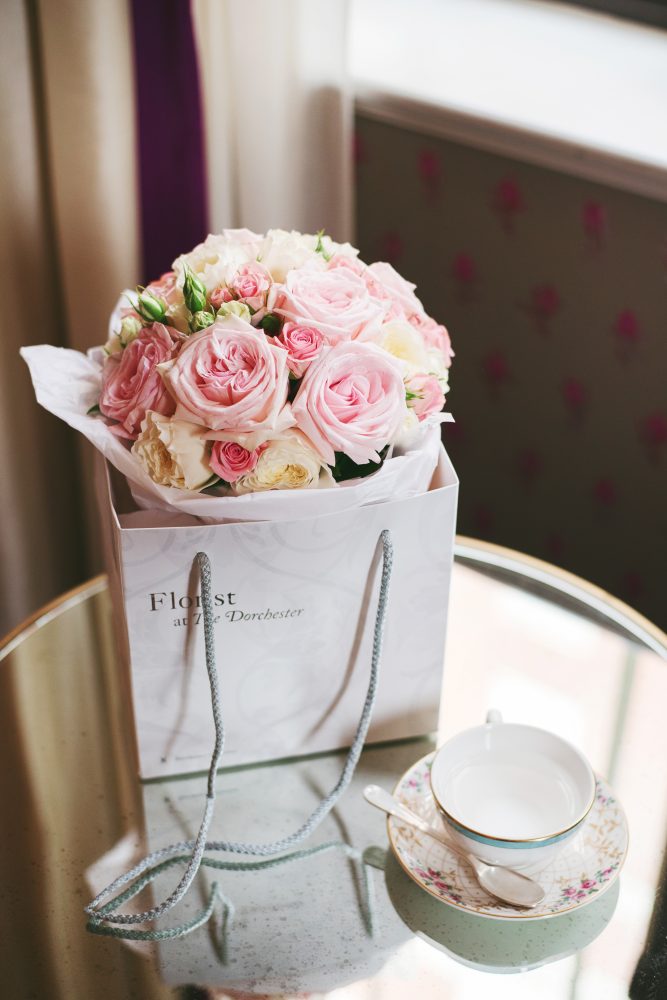 Pink and cream roses for an intimate The Dorchester wedding