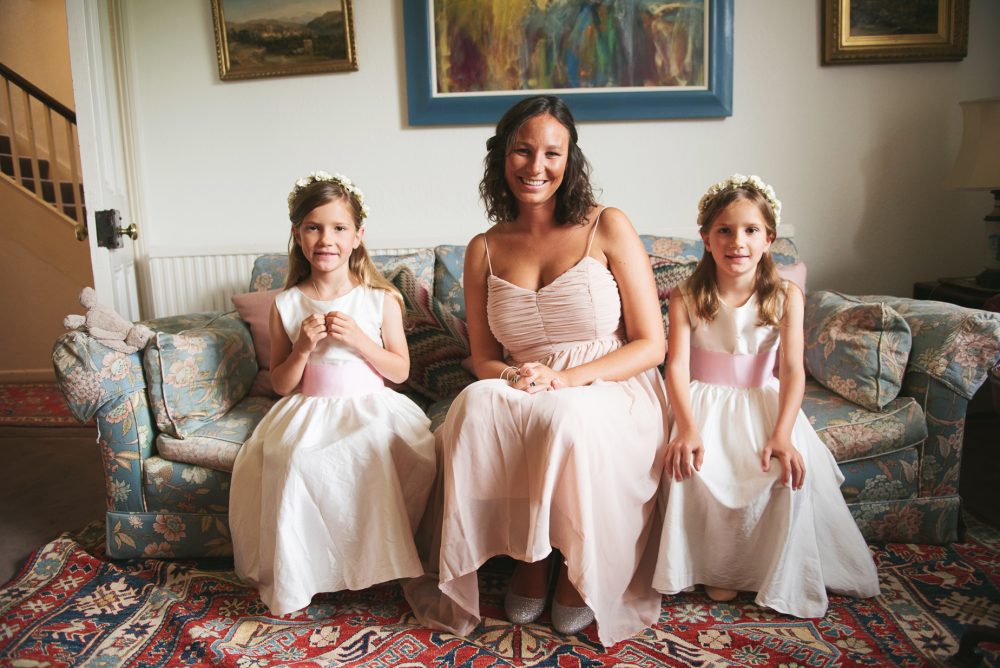 Documentary wedding photography at the brides Oxfordshire farmhouse home.
