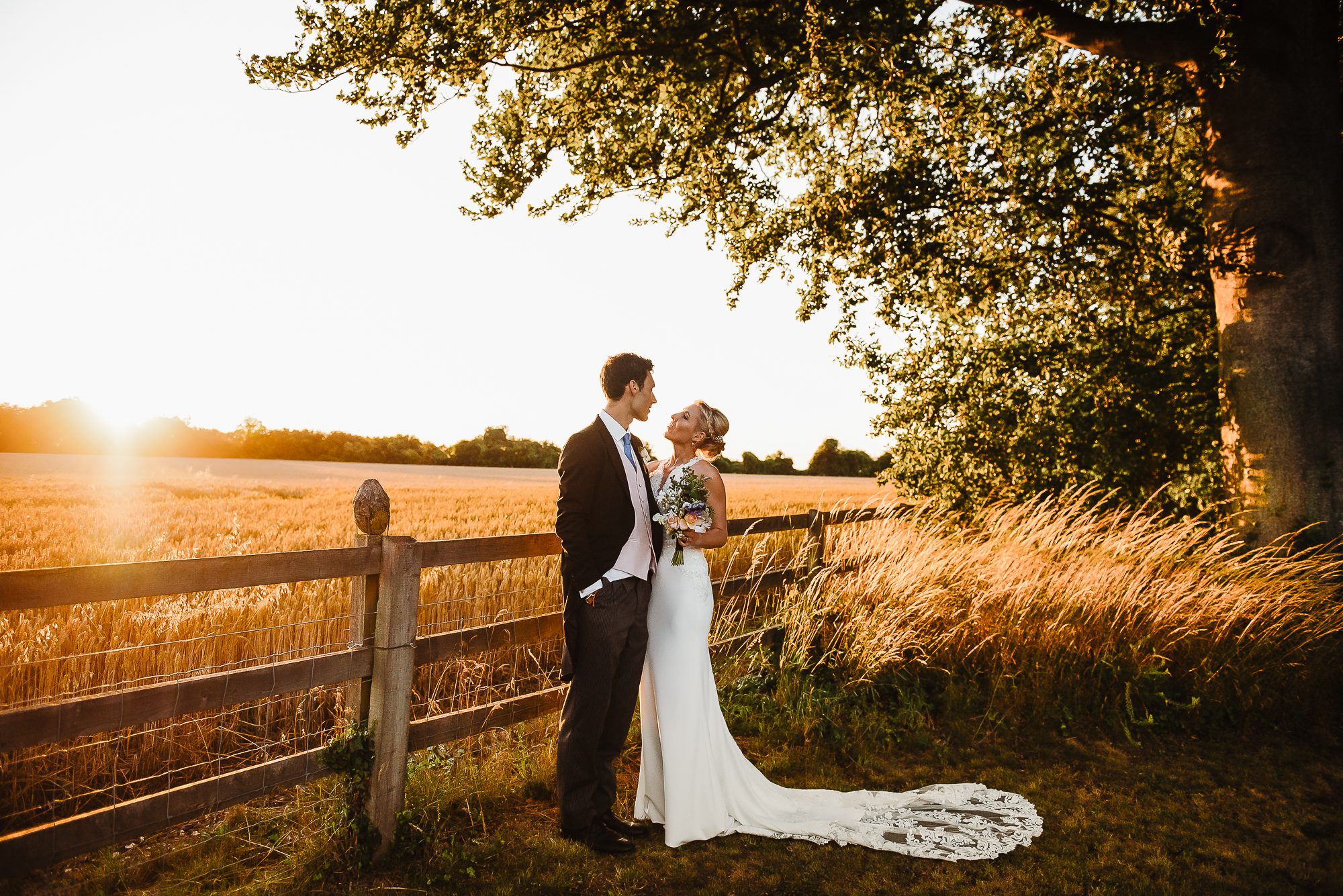 English countryside sunset bride and groom photography.