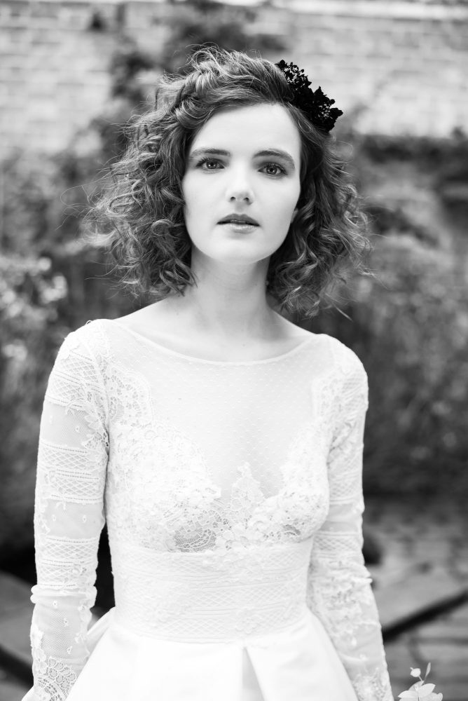 Classic black and white bridal portraiture of Chloe Keenan