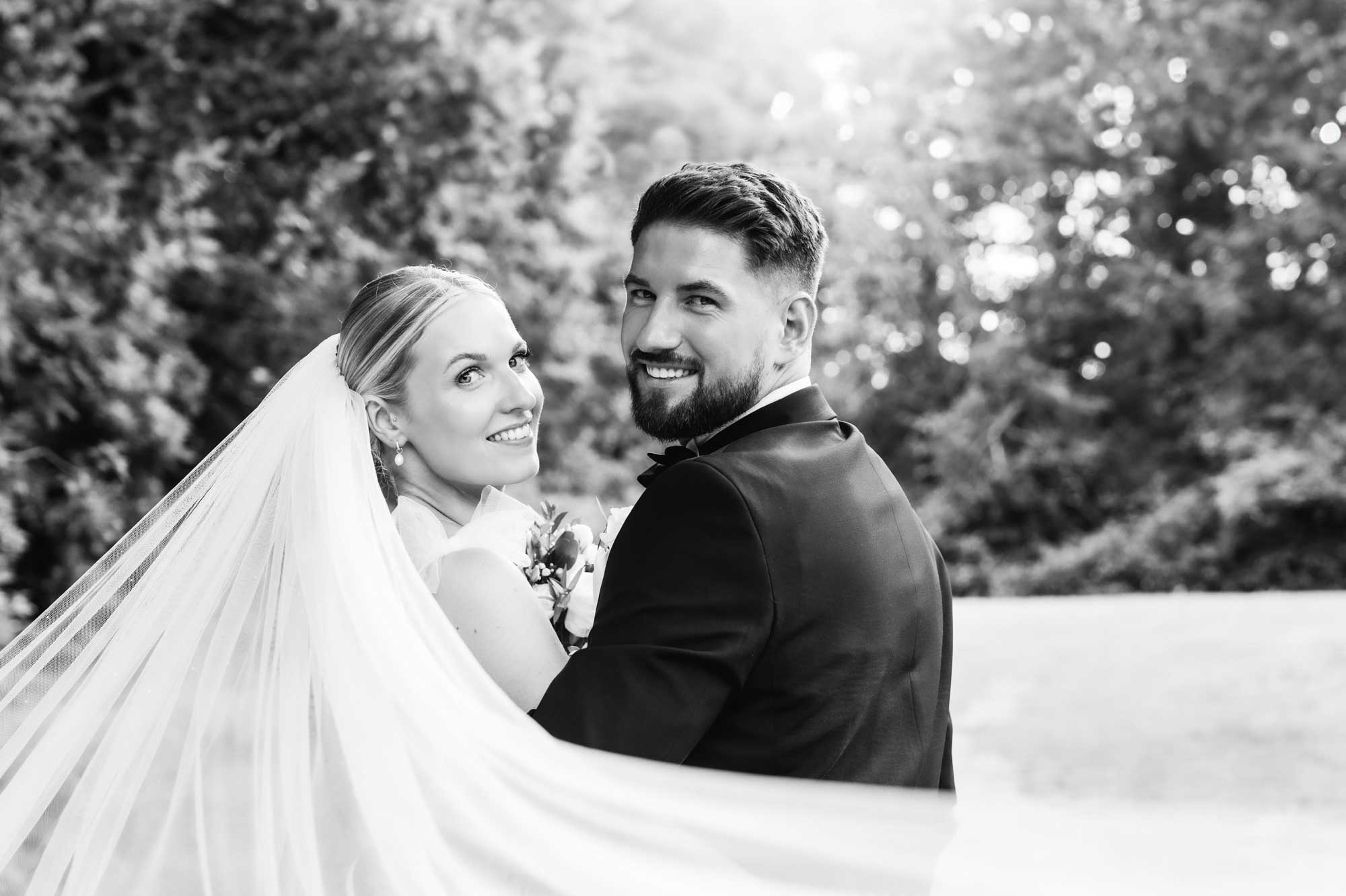 Beautiful black and white bridal veil shot