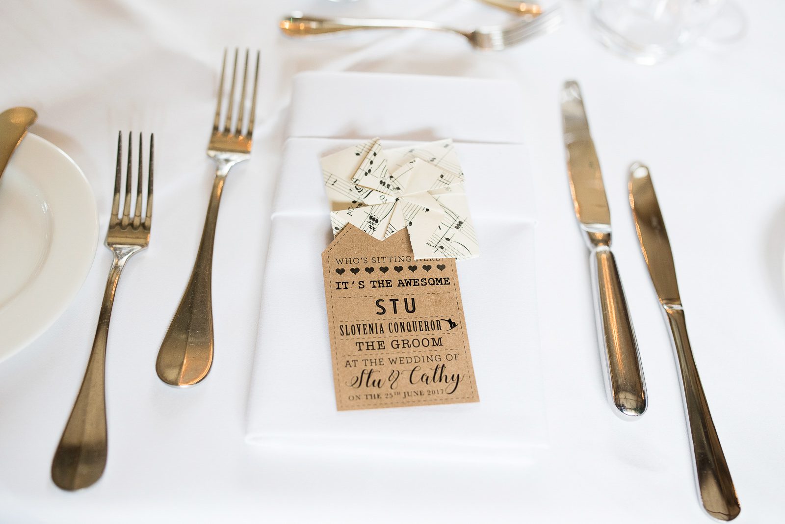 Wedding breakfast place settings for the groom