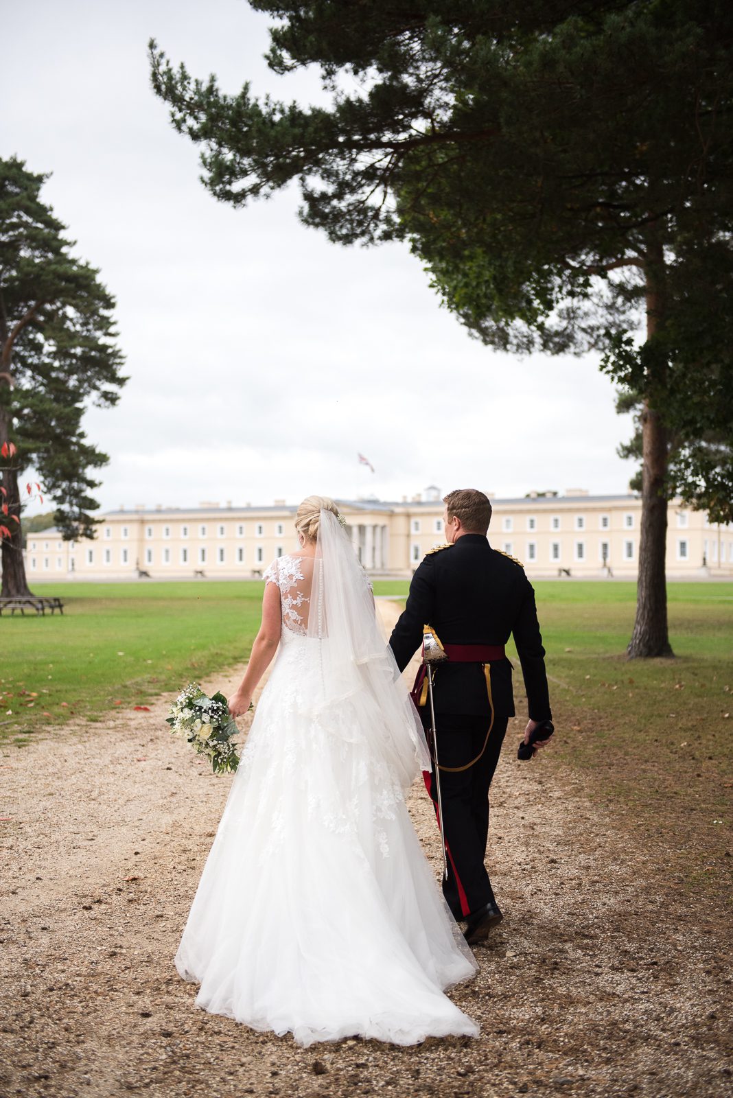 A military wedding portrait in the grounds of the RMAS.