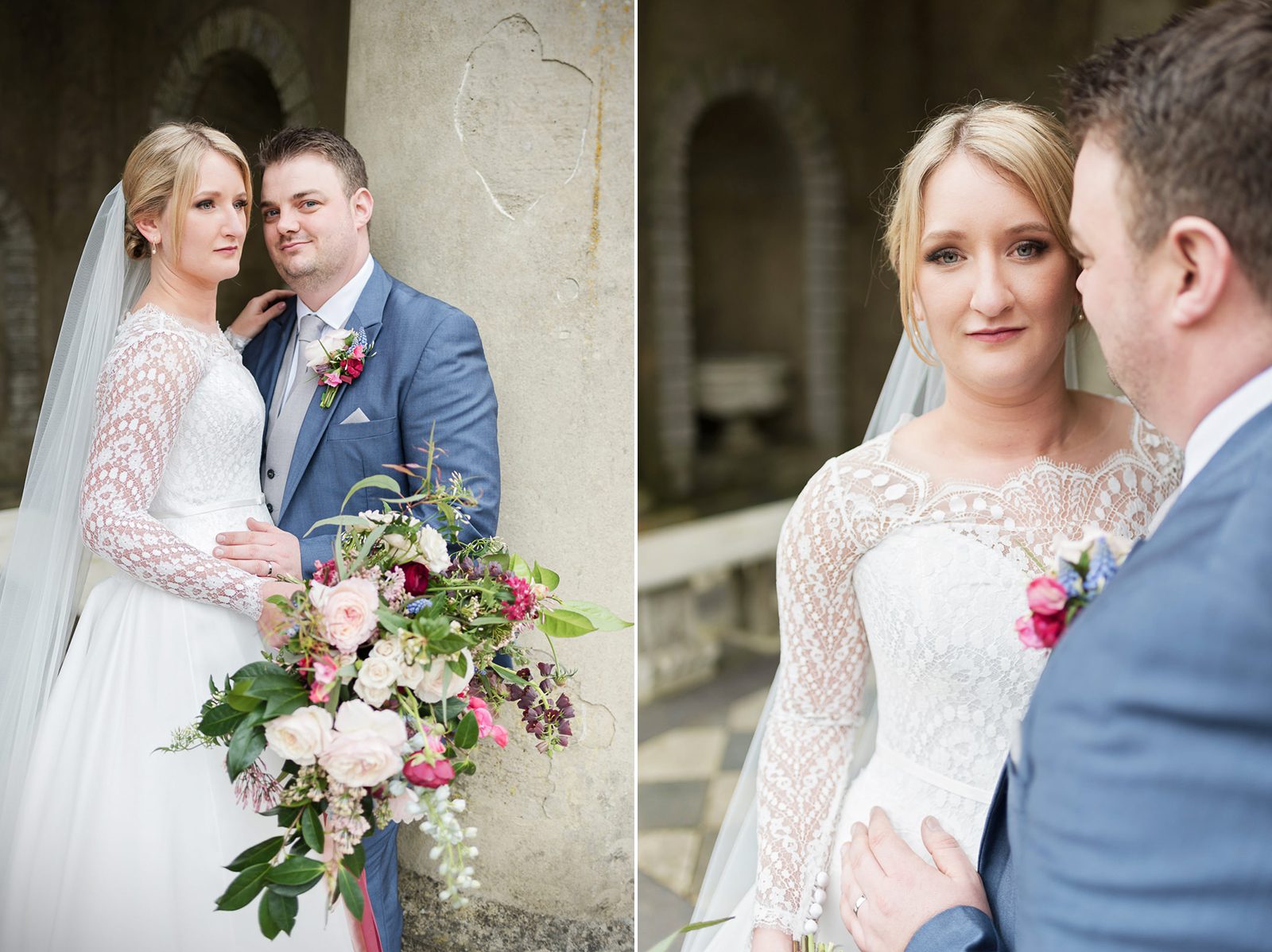 Bride in sleeved lace bridal gown
