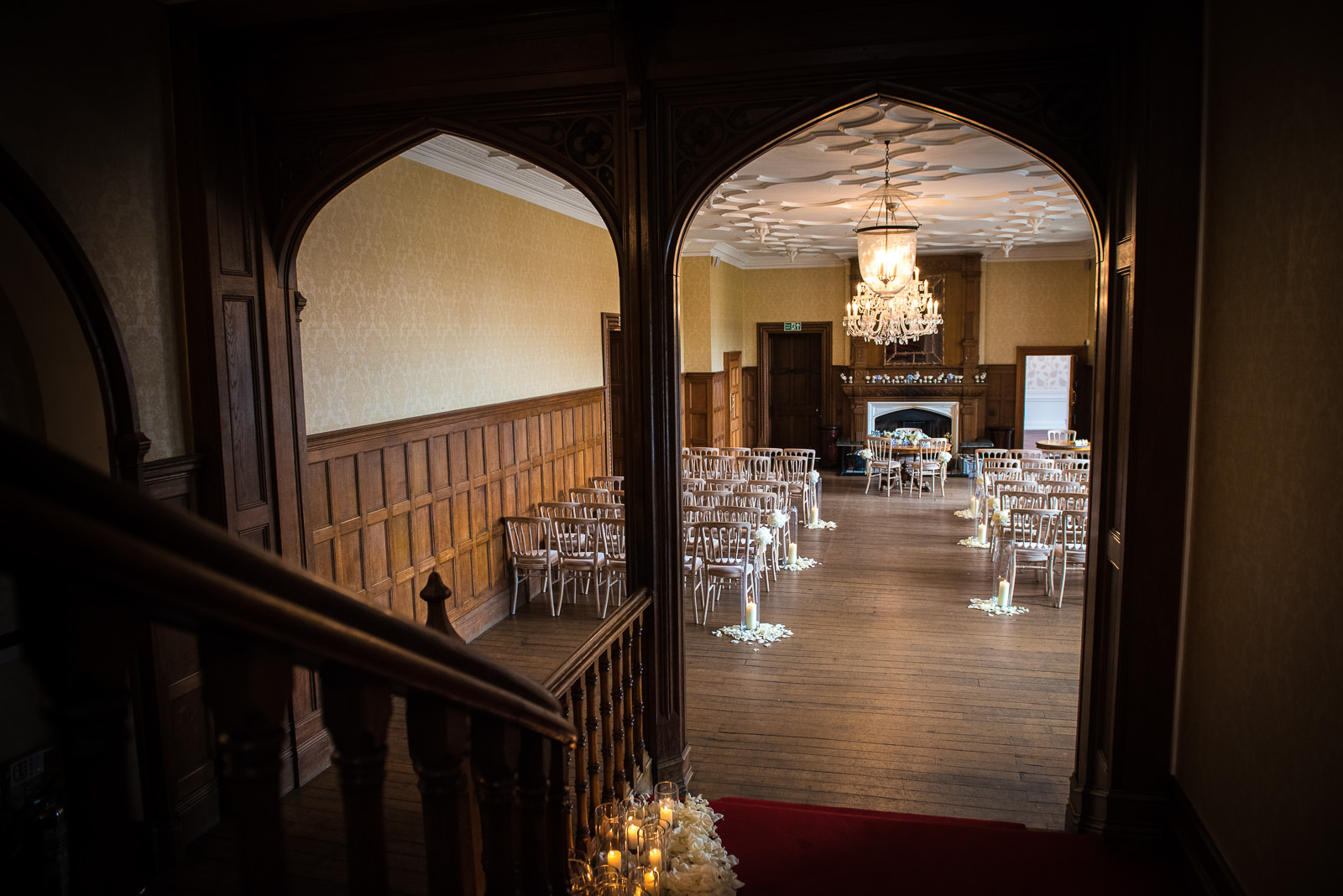 The Great Hall at Froyle Park set up for a civil wedding.