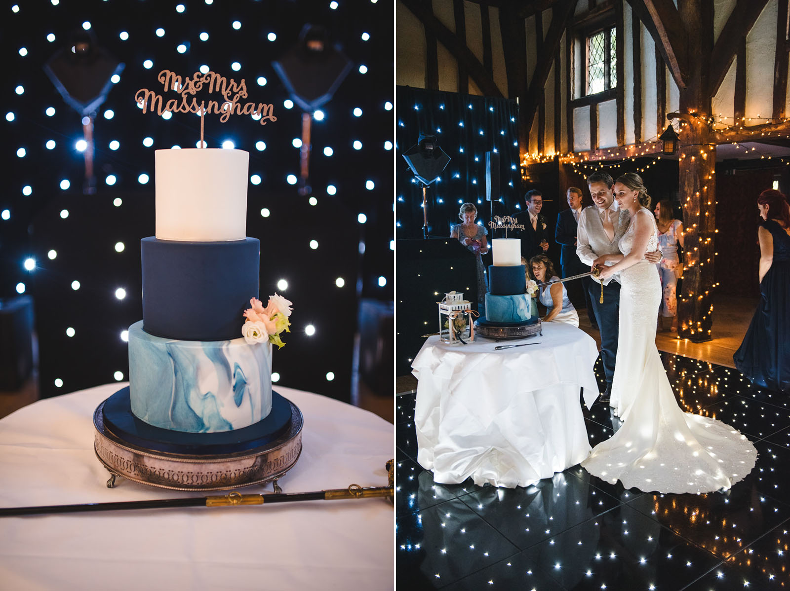Navy marble wedding cake Surrey.