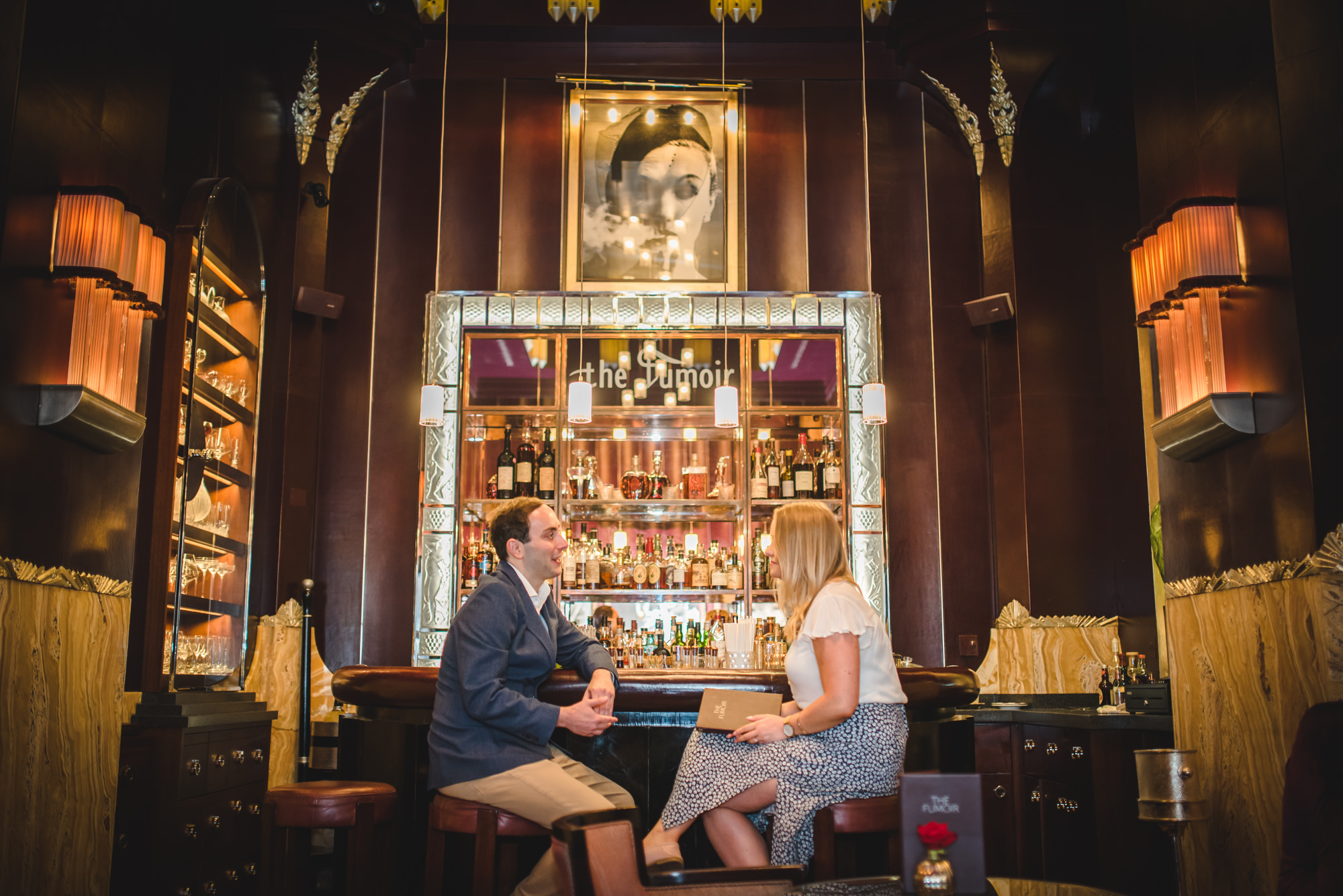 Engagement Photography in The Fumoir at Claridges Hotel London.