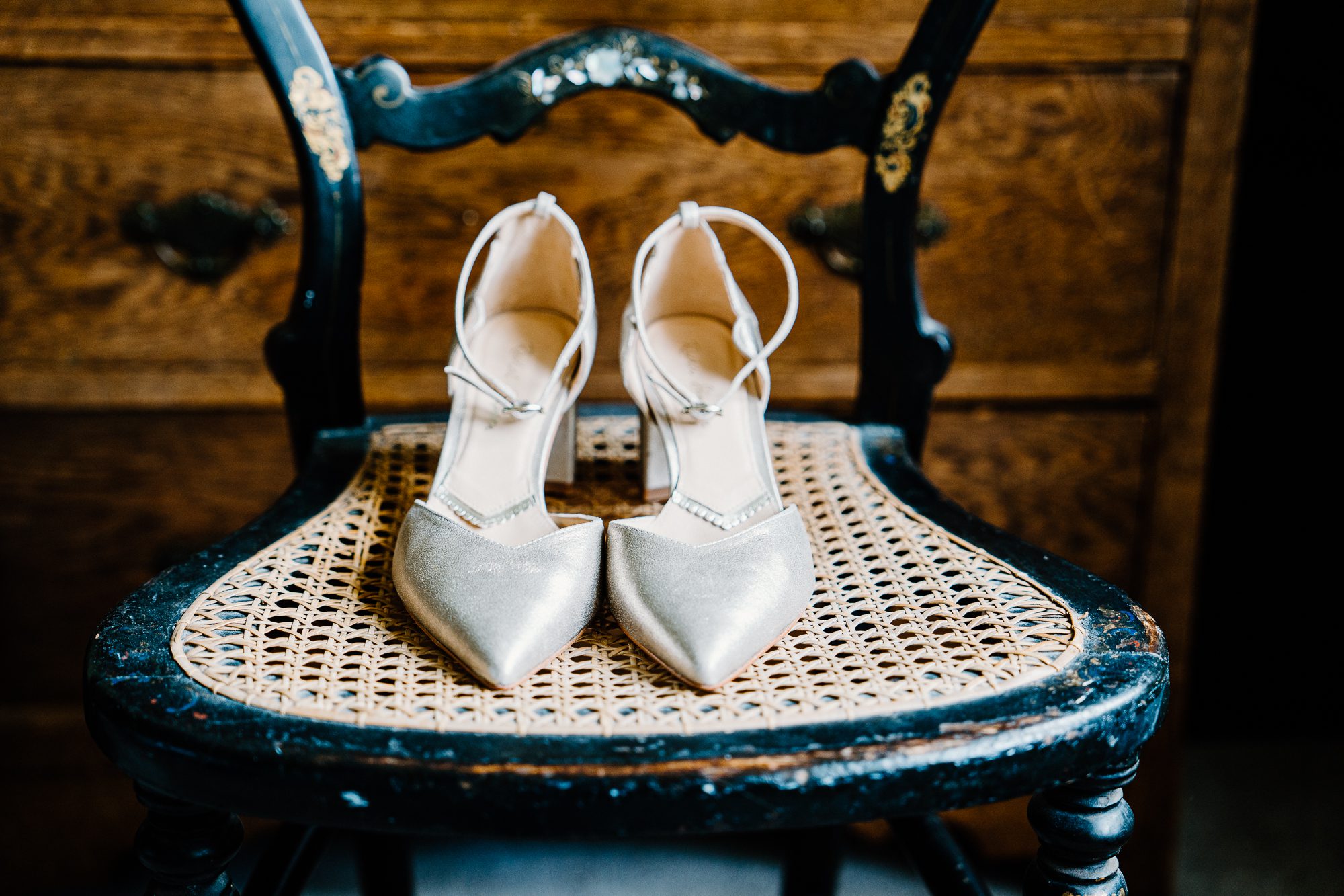 Rachel Simpson gold suede bridal shoes.